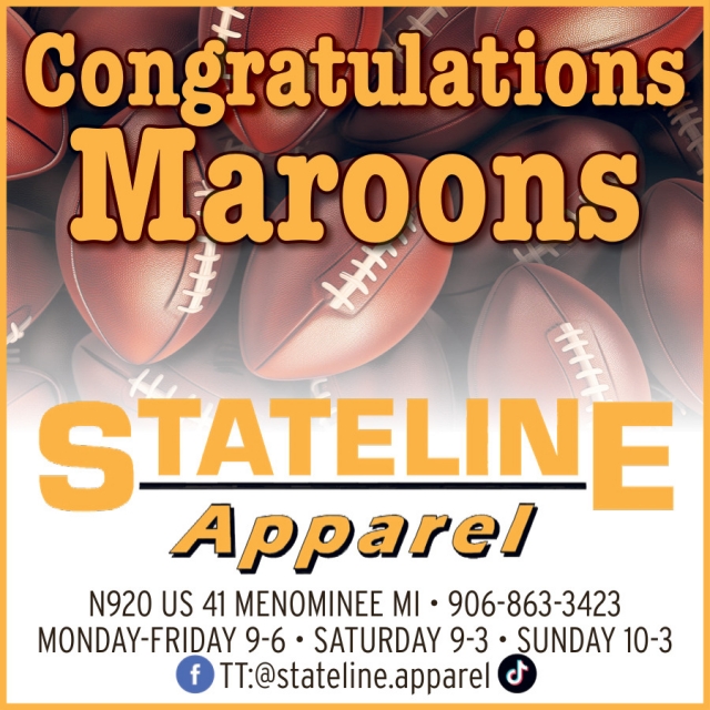 Congratulations Maroons, Stateline Apparel, Menominee, MI