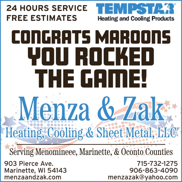 Heating & Cooling Services, Menza & Zak Heating, Cooling & Sheet Metal, LLC, Marinette, WI