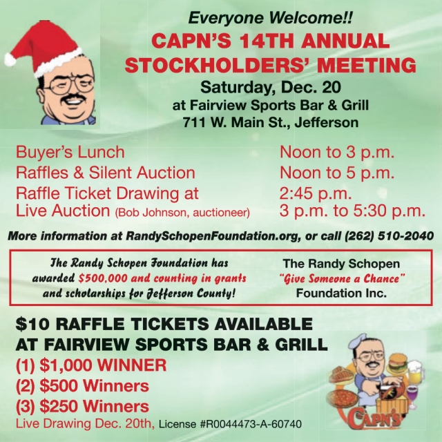 $10 Raffle Tickets Available, Capn's 14th Annual Stockholders' Meeting (December 20, 2025)