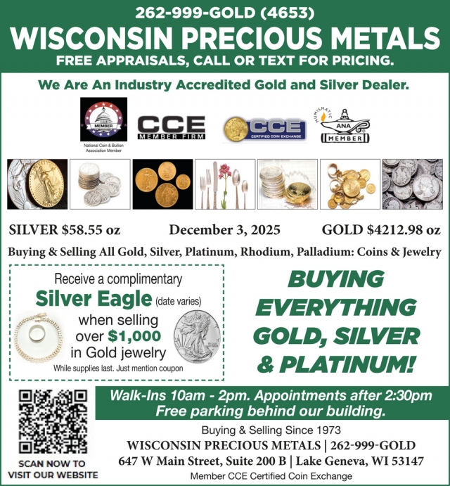 Free Appraisals, Call or Text for Pricing, Wisconsin Precious Metals Refinishing Services, Lake Geneva, WI