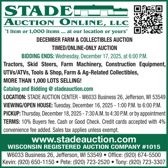 December Farm & Collectibles Consignment Auction, Stade Auction Online, LLC