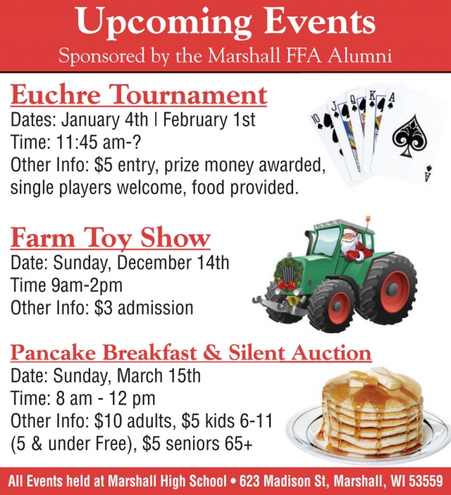 Upcoming Events, Marshall FFA Alumni, Marshall, WI
