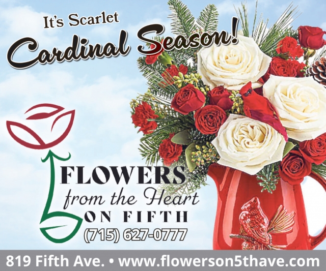 It's Scarlet Cardinal Season!, Flowers From the Heart of Fifth, Antigo, WI