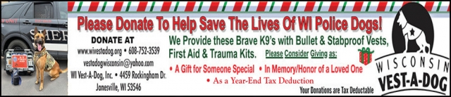 Please Donate To Save Lives Of Wisconsin Police Dogs!, Wisconsin Vest-A-Dog, Janesville, WI