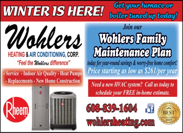 Heating & Air Conditioning, Wohlers Heating & Air Conditioning Corp., Cottage Grove, WI
