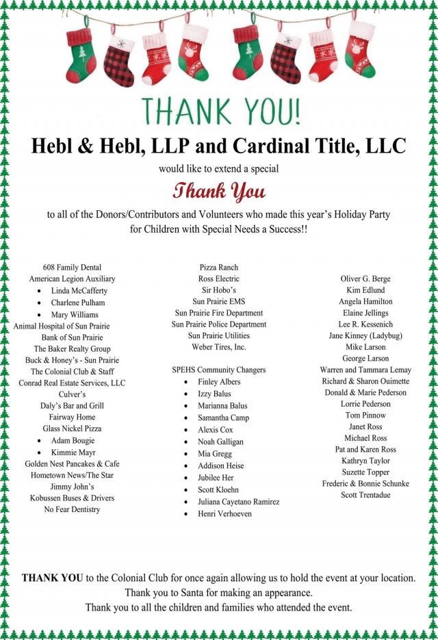 Thank You!, Hebl & Hebl LLP, Sun Prairie, WI