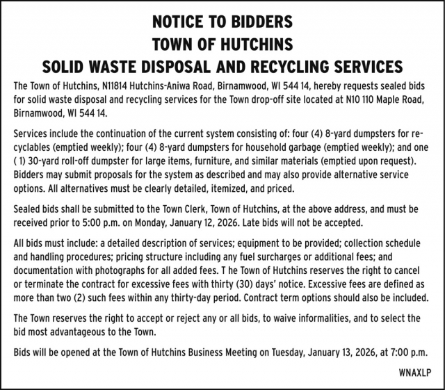 Notice to Bidders, Town of Hutchins