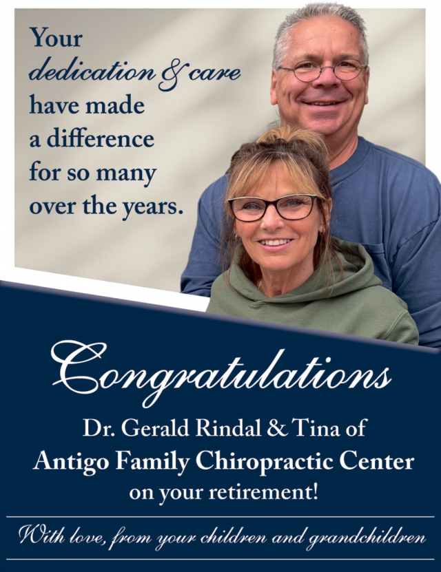 Dr. Gerald Rindal & Tina Retirement, Antigo Family Chiropractic Center