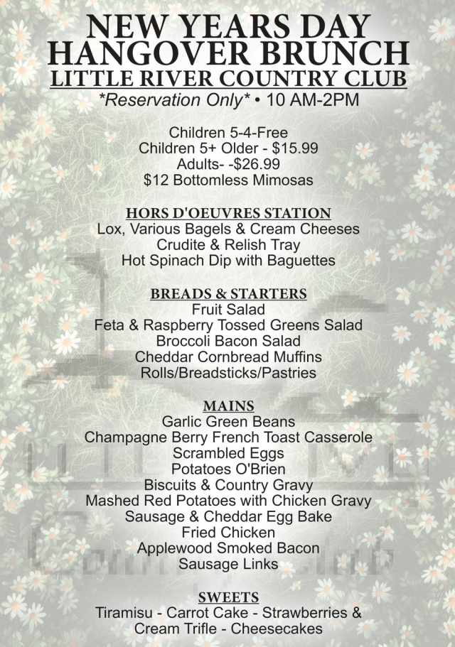 New Years Day Hangover Brunch, Little River Country Club, Marinette, WI