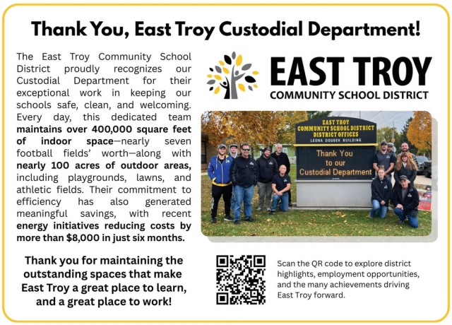 Thank You, East Troy Transportation Department!, East Troy Trojans, East Troy, WI
