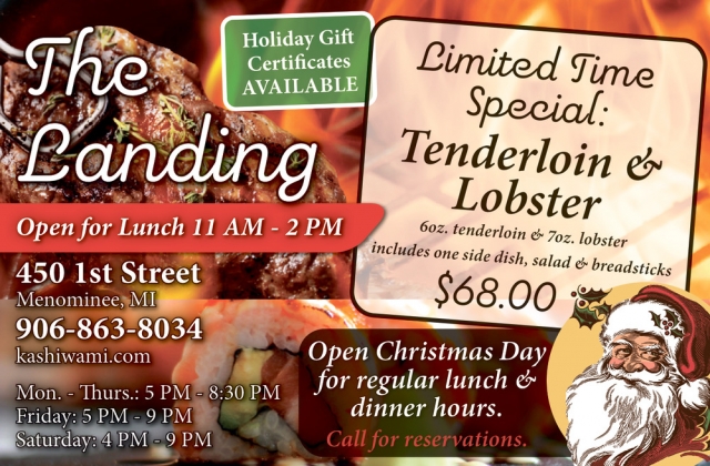 Holiday Gift Certificates, The Landing Restaurant, Menominee, MI