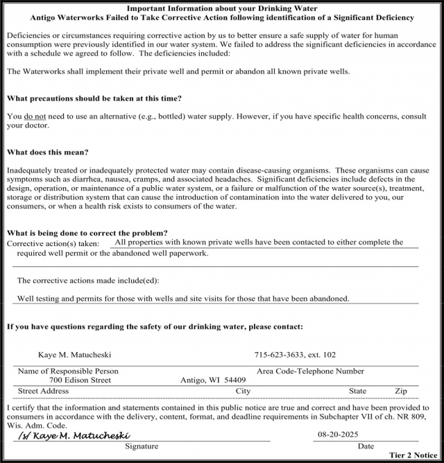 Important Information, City of Antigo, Antigo, WI