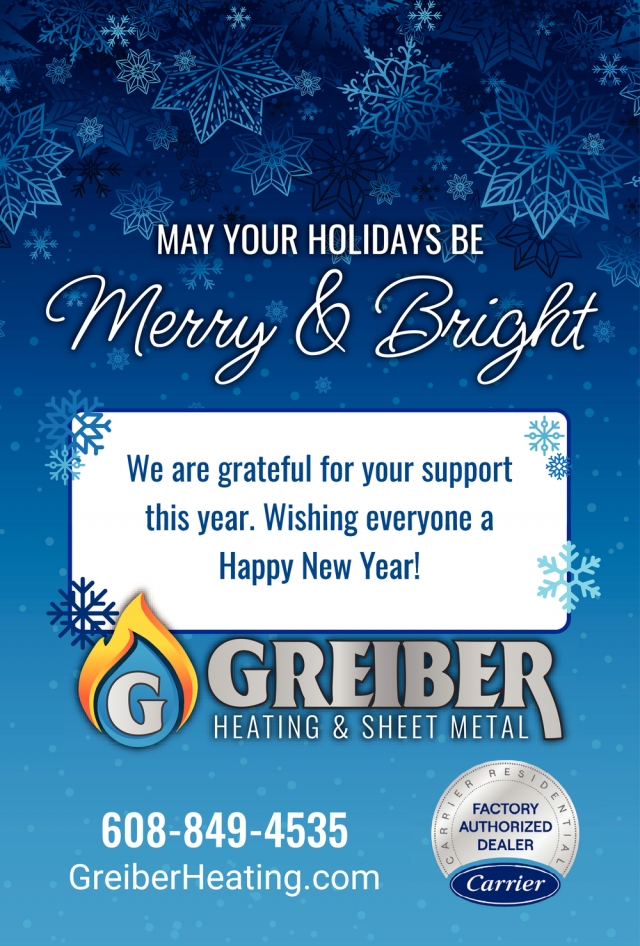 May Your Holidays Be Merry & Bright, Greiber Heating & Sheet Metal, Inc., Waunakee, WI