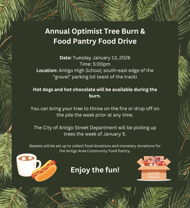 Important Information, Annual Optimist Tree Burn & Food Pantry Food Drive (January 16, 2026)
