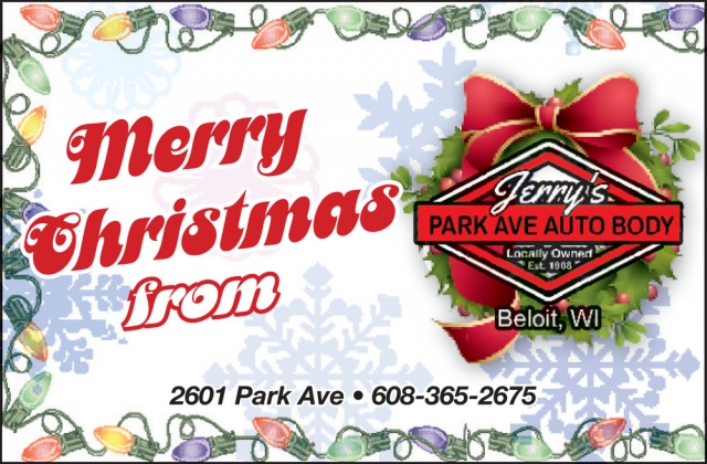 Merry Christmas, Jerry's Park Ave Auto Body, Beloit, WI