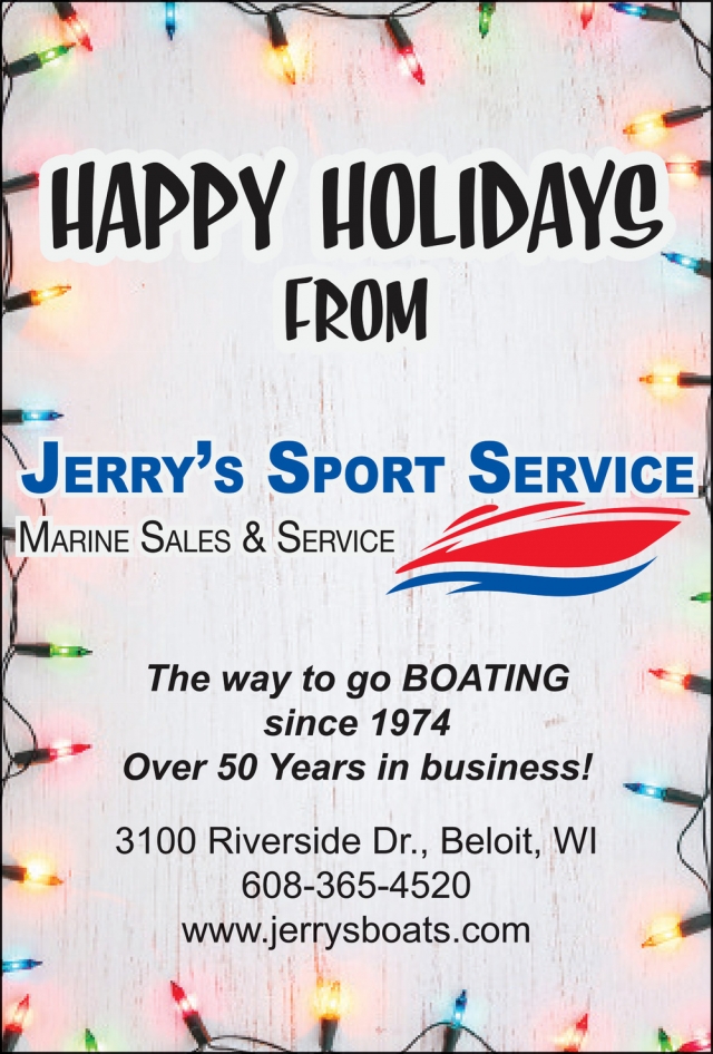 Happy Holidays, Jerry's Sport Service, Beloit, WI
