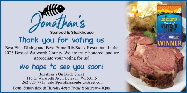 Seafood & Steakhouse, Jonathan's on Brick Street, Delavan, WI