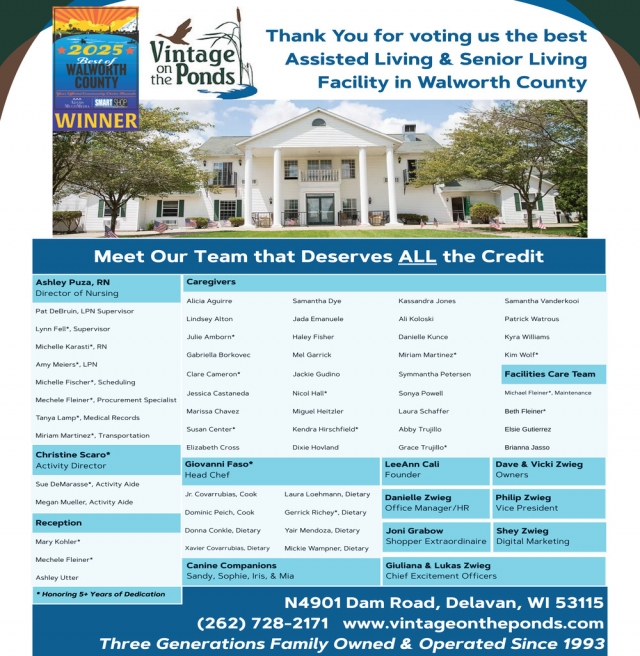 Meet Our Team that Deserves All the Credit, Vintage on the Ponds, Delavan, WI