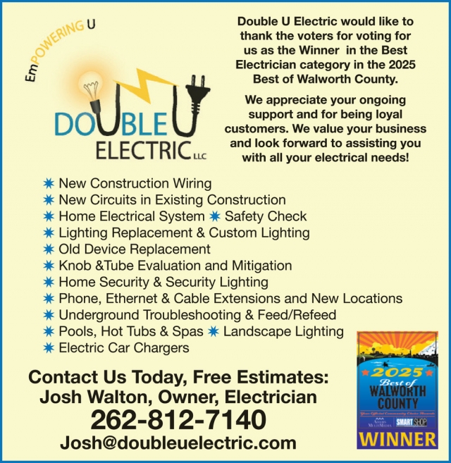 New Construction Wiring, Double U Electric LLC, Elkhorn, WI