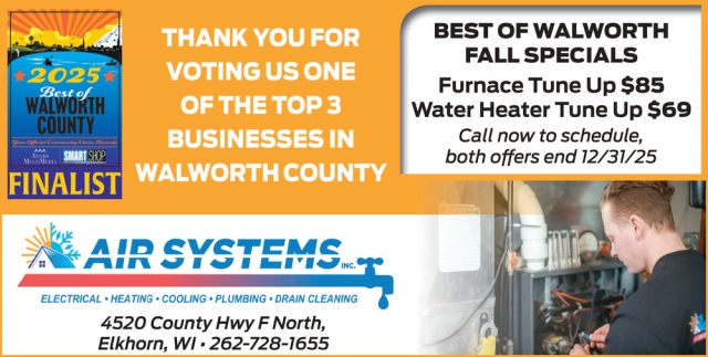 Furnace Tune-Up $85, Air Systems Inc, Elkhorn, WI