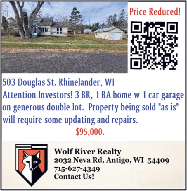Price Reduced!, Wolf River Realty, Antigo, WI
