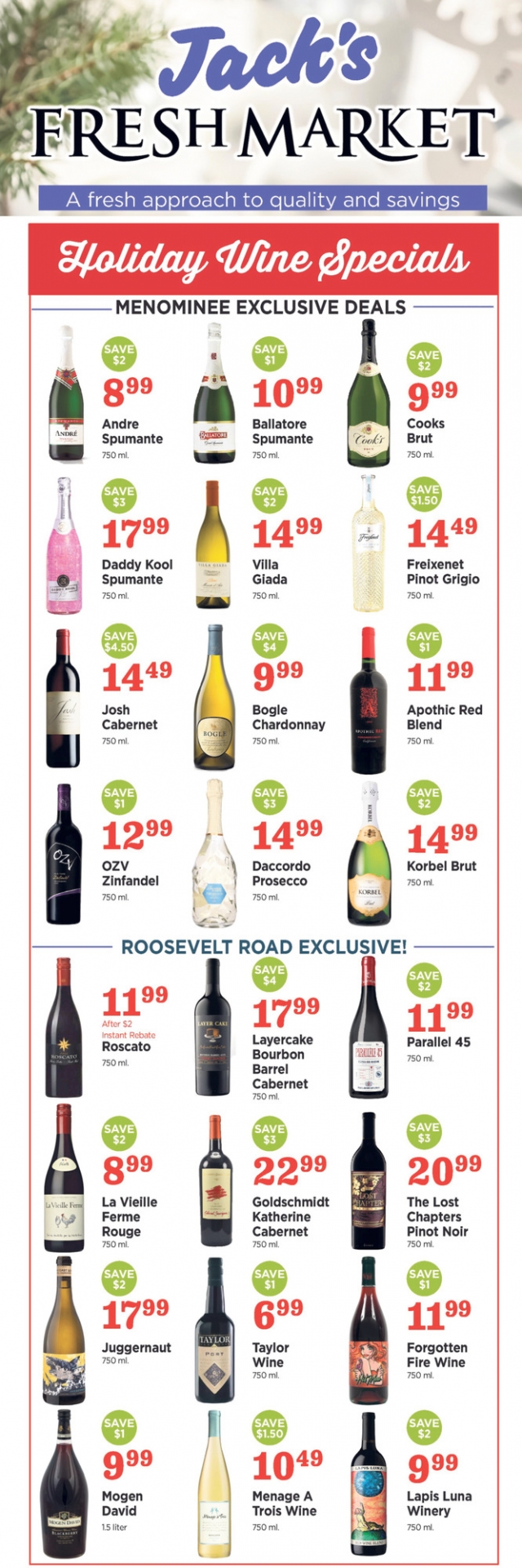 Holiday Wine Specials, Jack's Fresh Market, Menominee, MI