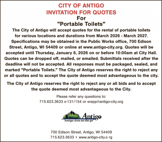 Invitation for Quotes, City of Antigo, Antigo, WI