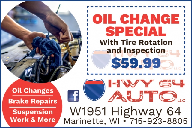 Oil Change Special, Hwy 64 Auto LLC, Marinette, WI