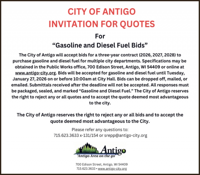 Invitation for Quotes, City of Antigo, Antigo, WI