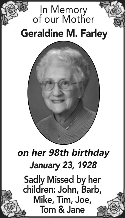 Geraldine M. Farley, Obituaries, WI