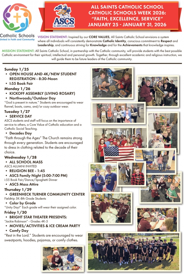 Catholic Schools Week 2026, All Saints Catholic School, Antigo, WI