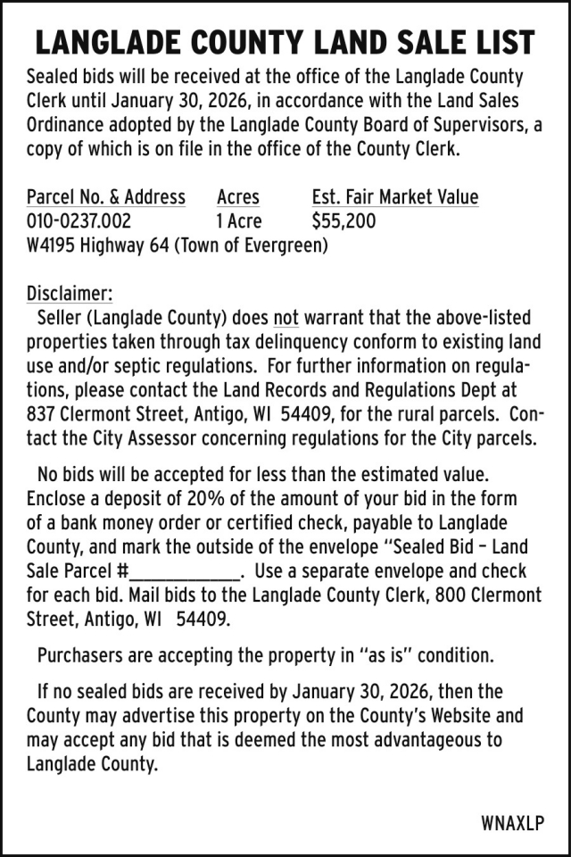 Land Sale List, Langlade County