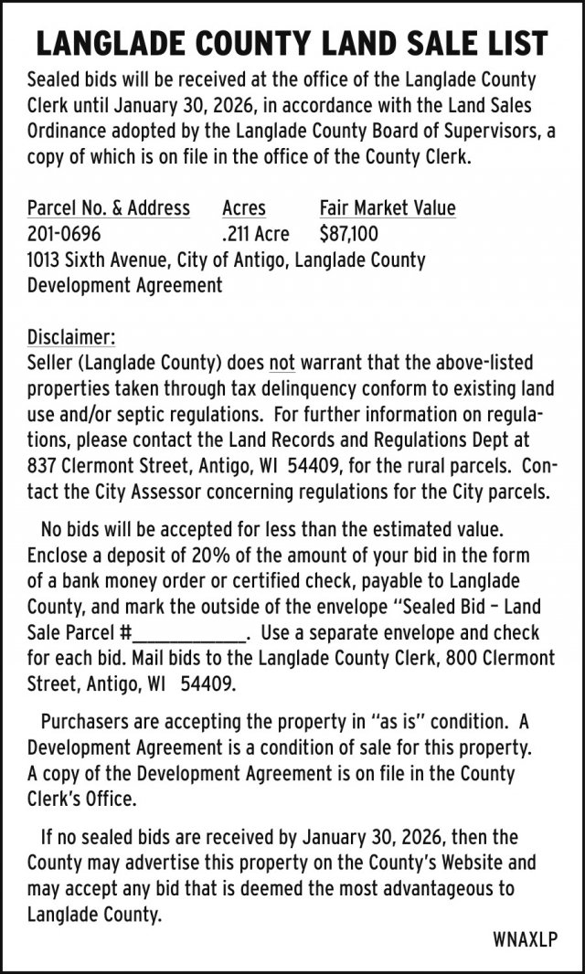 Land Sale List, Langlade County