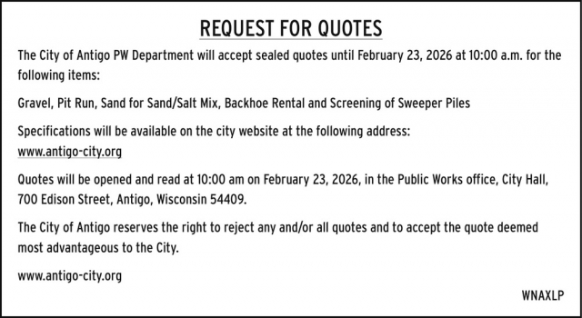 Request for Quotes, City of Antigo, Antigo, WI