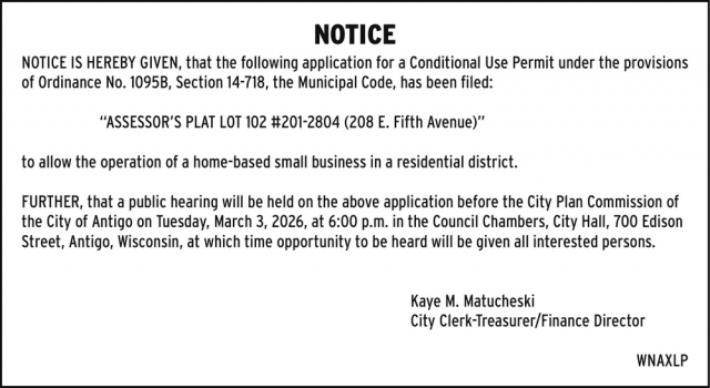 Notice, City of Antigo, Antigo, WI