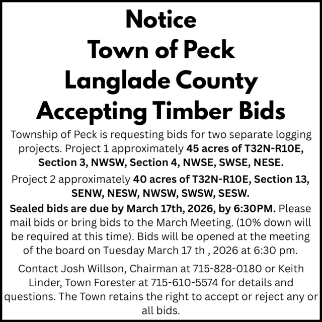 Notice!, Town of Peck, Deerbrook, WI