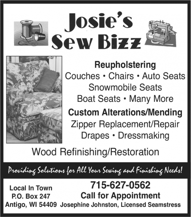 Reupholstering, Josie's Sew Bizz, Antigo, WI