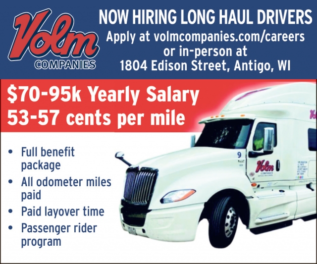 Long Haul Drivers, Volm Companies, Inc. - Antigo, Antigo, WI