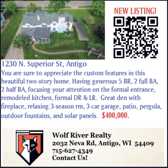 New Listing!, Wolf River Realty, Antigo, WI