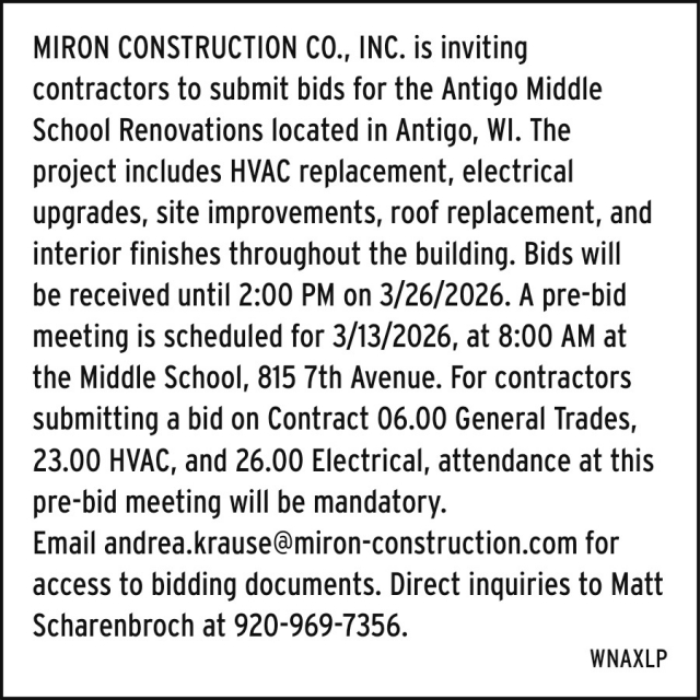 Inviting Contractors, Miron Construction Co., Inc.