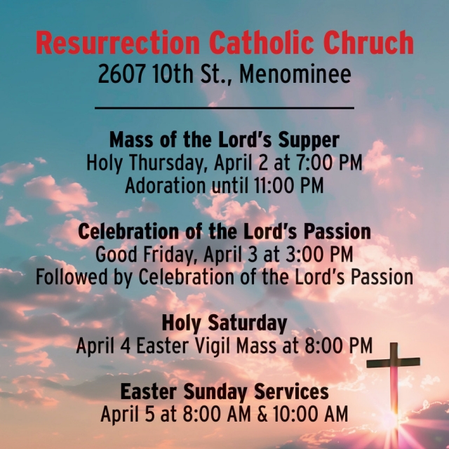 Easter Sunday Services, Resurrection Catholic Church, Menominee, MI