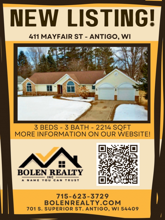 New Listing!, Bolen Realty, Antigo, WI