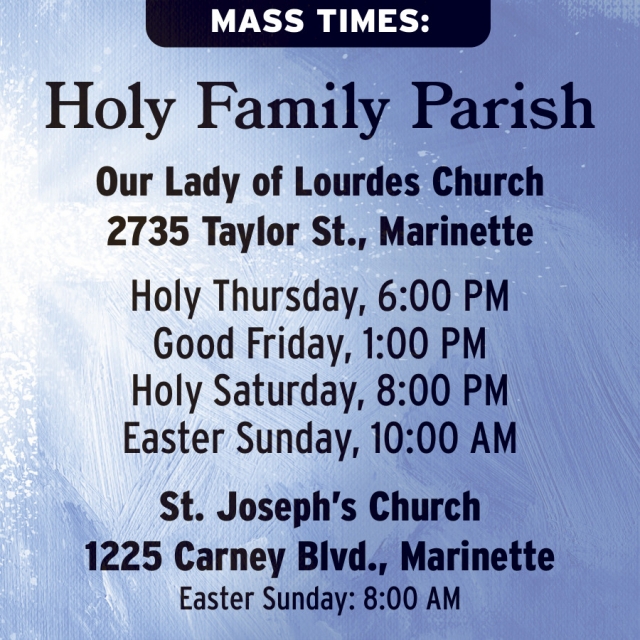 Mass Times, Our Lady of Lourdes Church - St. Joseph's Church, Marinette, WI