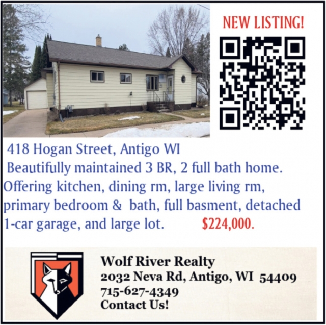 New Listing!, Wolf River Realty, Antigo, WI