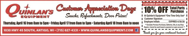 Customer Appreciation Days, Quinlan's Equipment, Inc., Antigo, WI