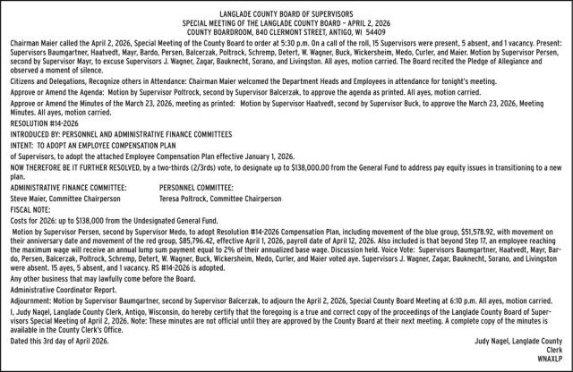 Special Meeting, Langlade County