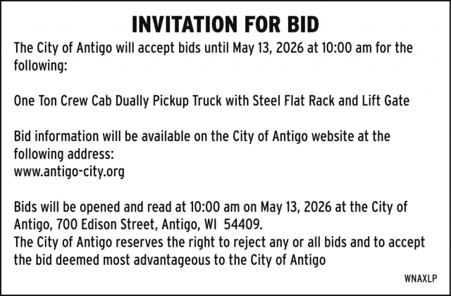 Invitation for Bid, City of Antigo, Antigo, WI