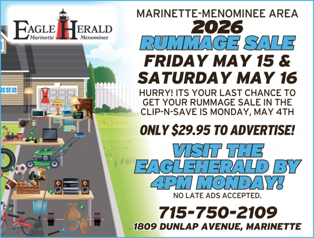 Harvest Festival, Marinette-Menominee Area 2026 Rummage Sale (May 15 & 16, 2026)