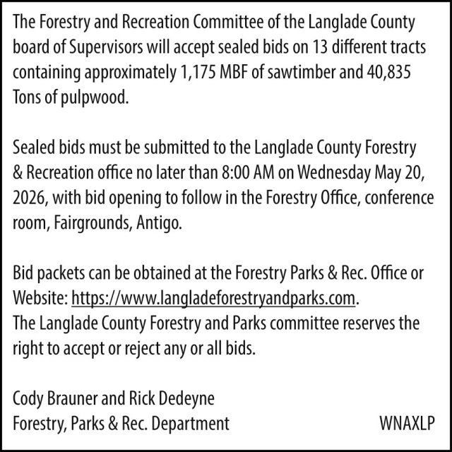 Notice, Langlade County Forestry, Parks and Recreation Administrator