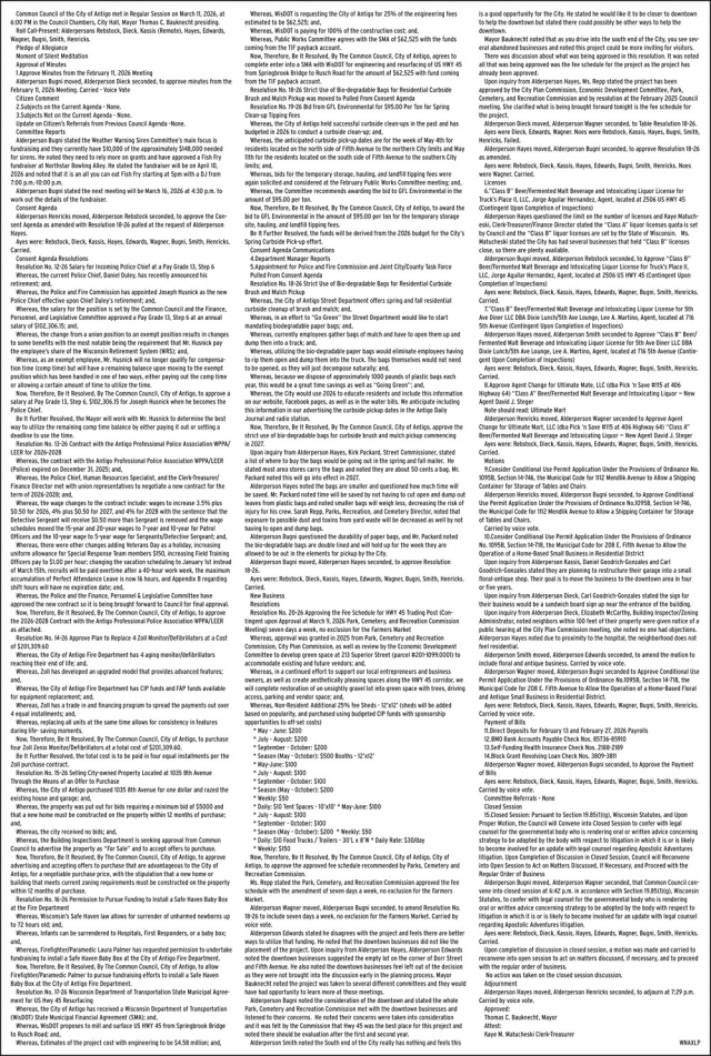 Notice, City of Antigo, Antigo, WI